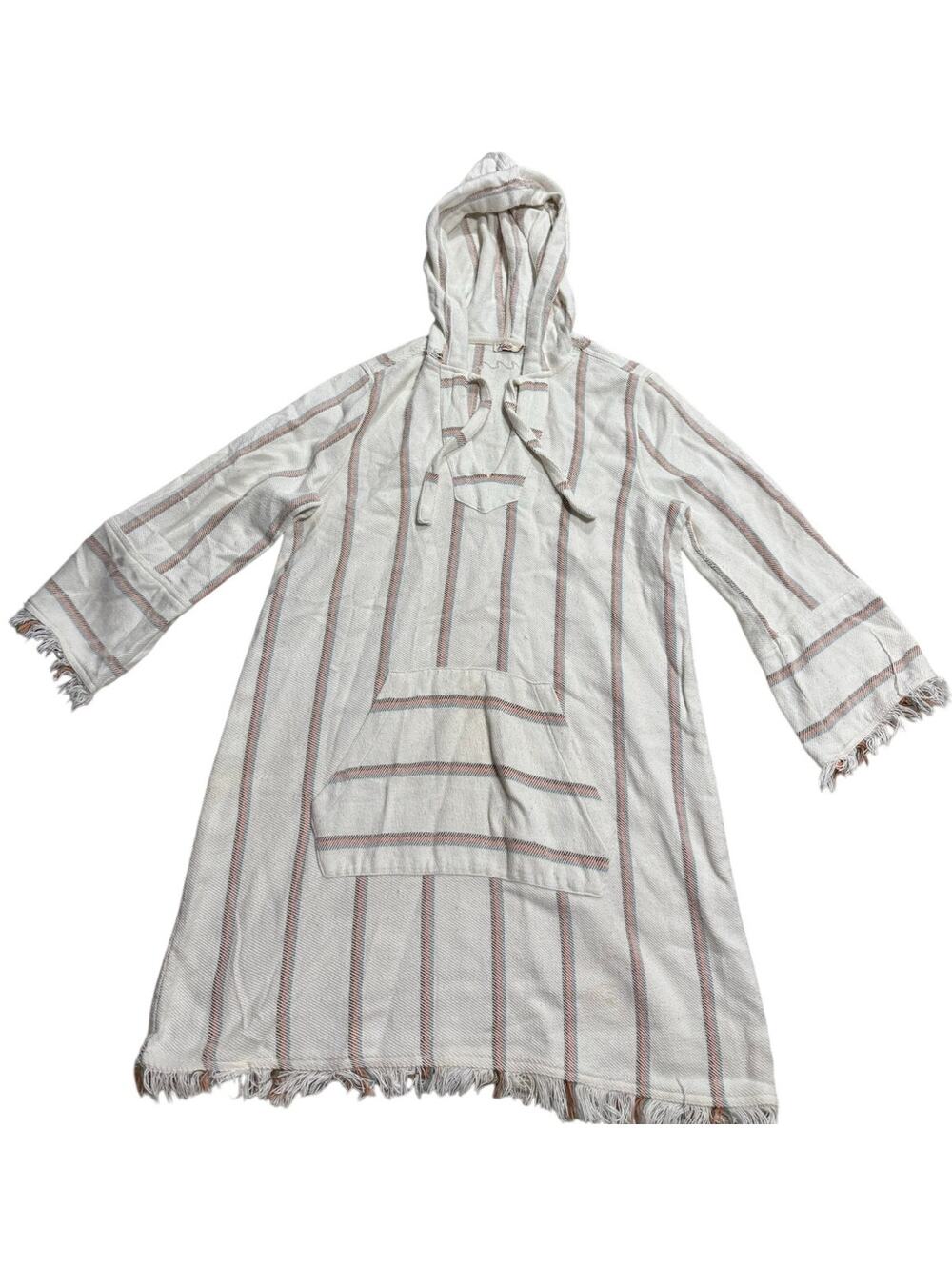 Faherty Baja Poncho Hoodie Tunic Striped Womens Sz Small White WDU1902TWL *Flaw